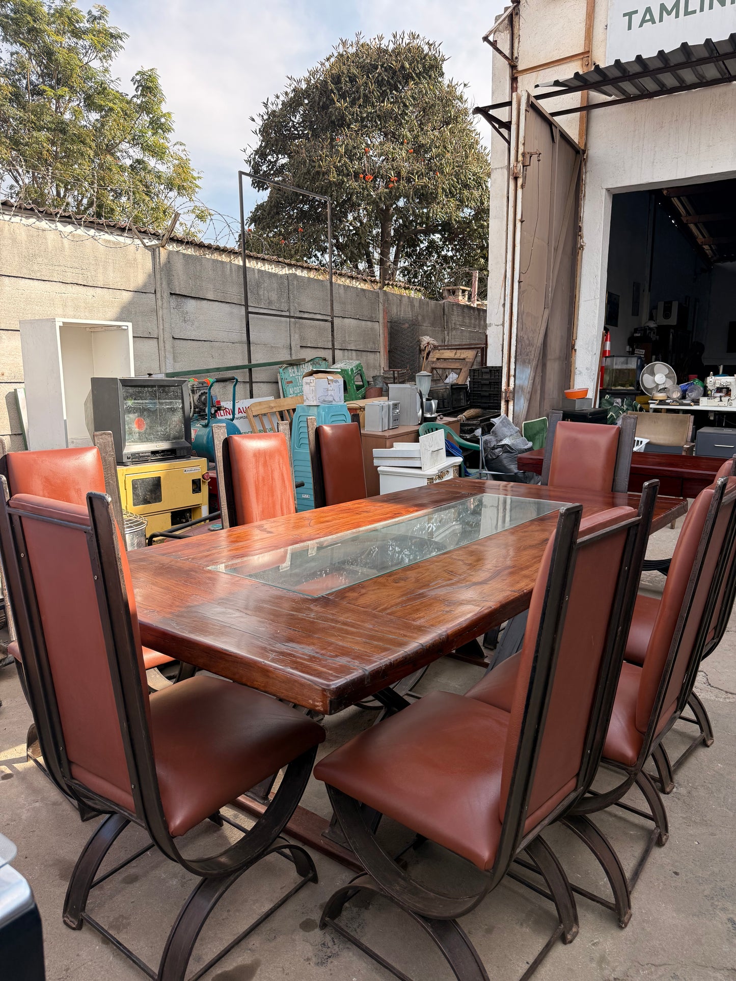 8 Sitter Teak Table With 8 Chairs and Console