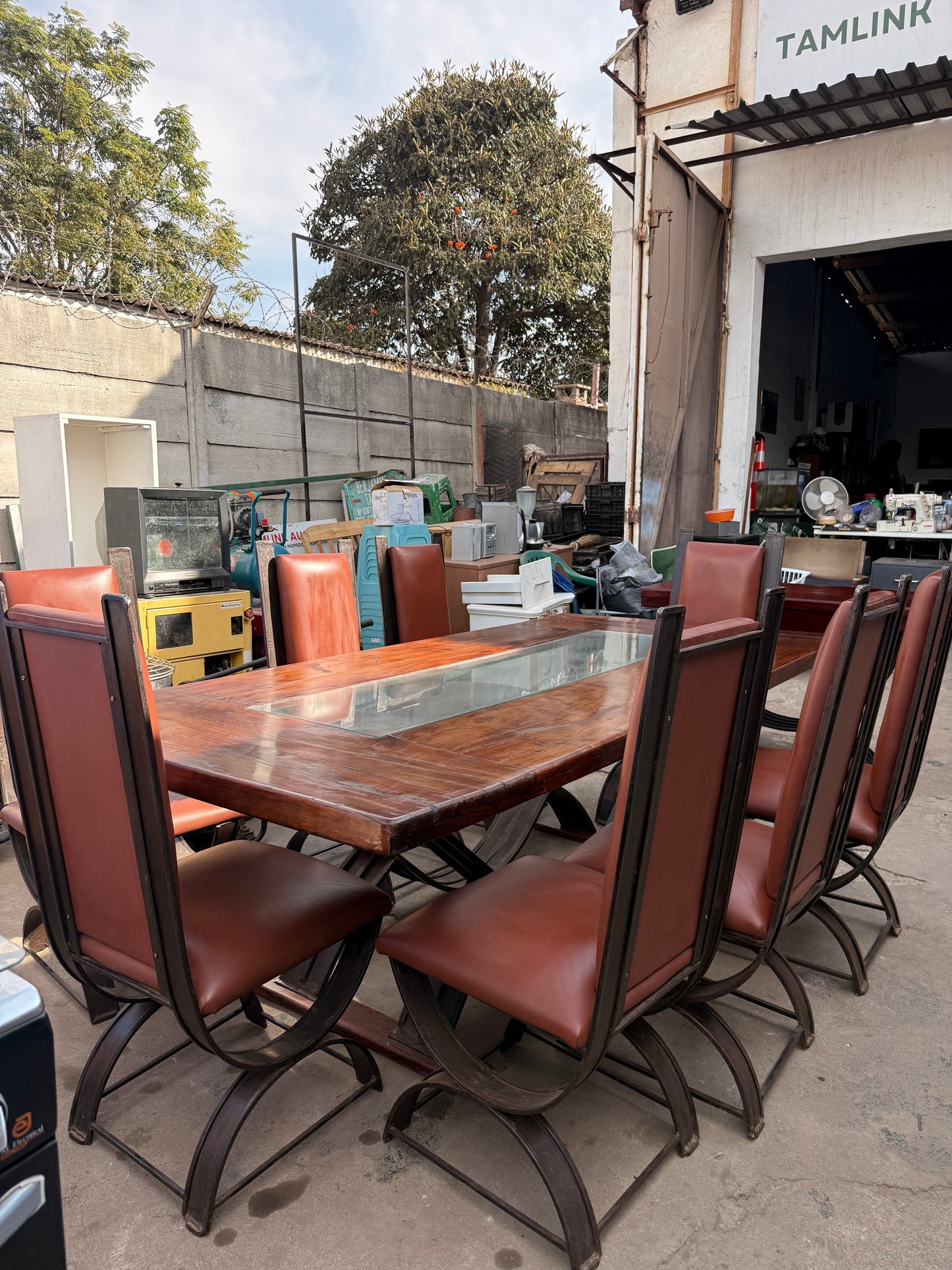 8 Sitter Teak Table With 8 Chairs and Console