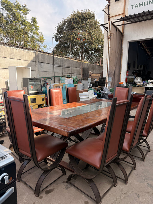 8 Sitter Teak Table With 8 Chairs and Console
