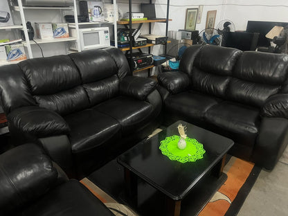 5  Seater Black Genuine Leather Couch